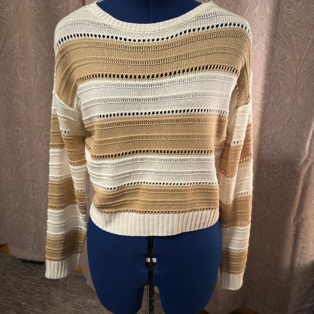 Sage Tan and Cream Striped Women's Sweater